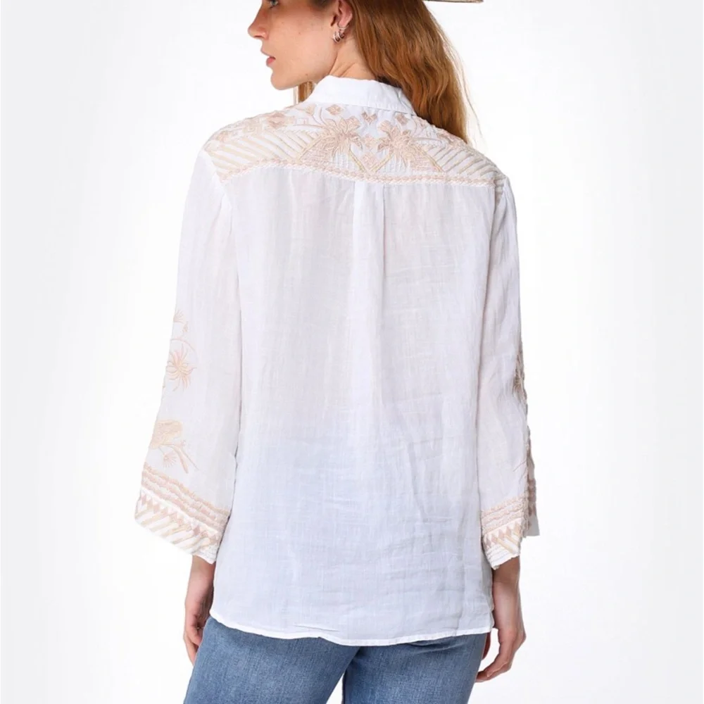 Johnny Was Devere Kimono Sleeve 100% Ramie embroidered button down blous… - Picture 13 of 15